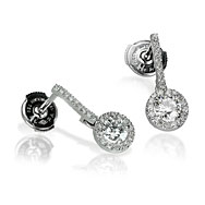 Round Diamond Drop Halo Earrings