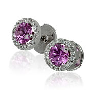 Round Pink Sapphire Halo Earrings