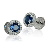 Round Sapphire Halo Earrings