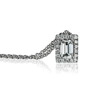 Emerald Cut Halo Pendant Necklace