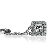 Princess Cut Halo Pendant Necklace